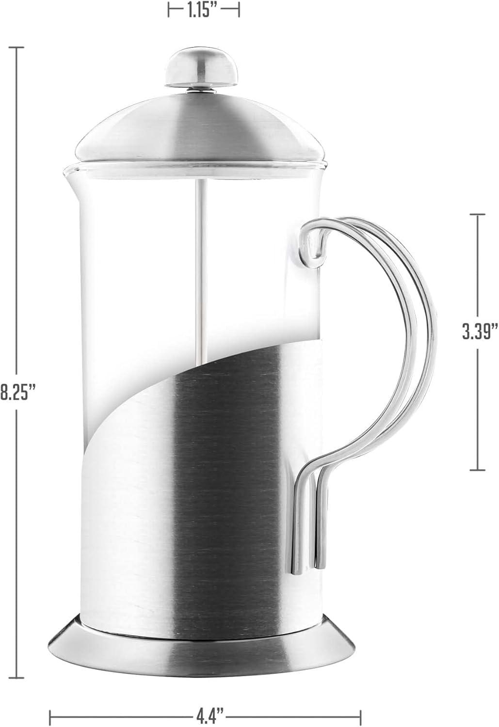 imageOVENTE French Press Coffee Maker 20 Ounce with Heat Resistant Borosilicate Glass Stainless Steel Design and 4Level Filter System Portable Cold Brewer Pot for Travel Camping or Gift Silver FSL20S20 Ounce