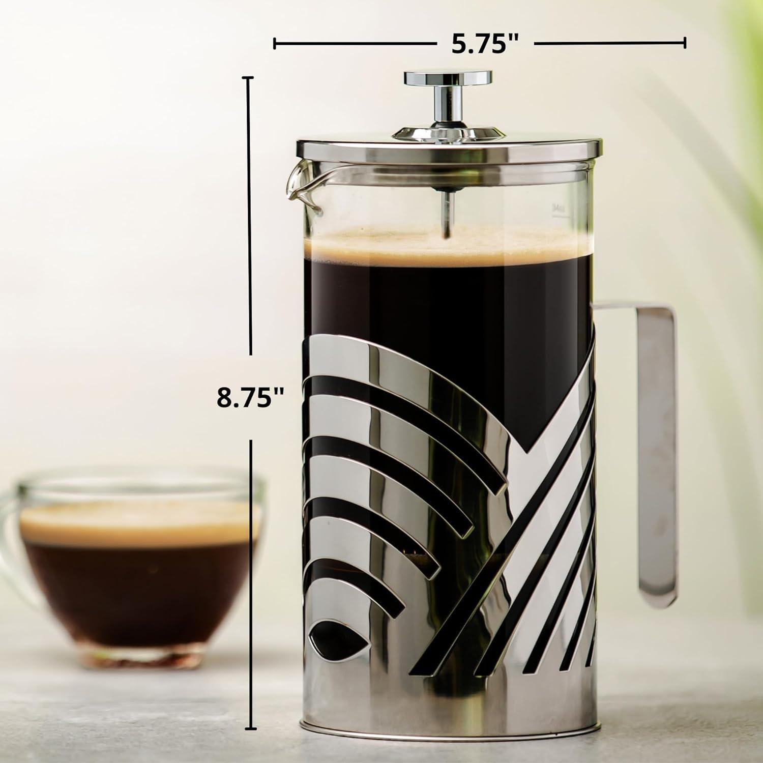 imageOVENTE French Press Coffee Maker 27 Ounce with Heat Resistant Borosilicate Glass Stainless Steel Design and 4Level Filter System Portable Cold Brewer Pot for Travel Camping or Gift Silver FSD27P34 Ounce