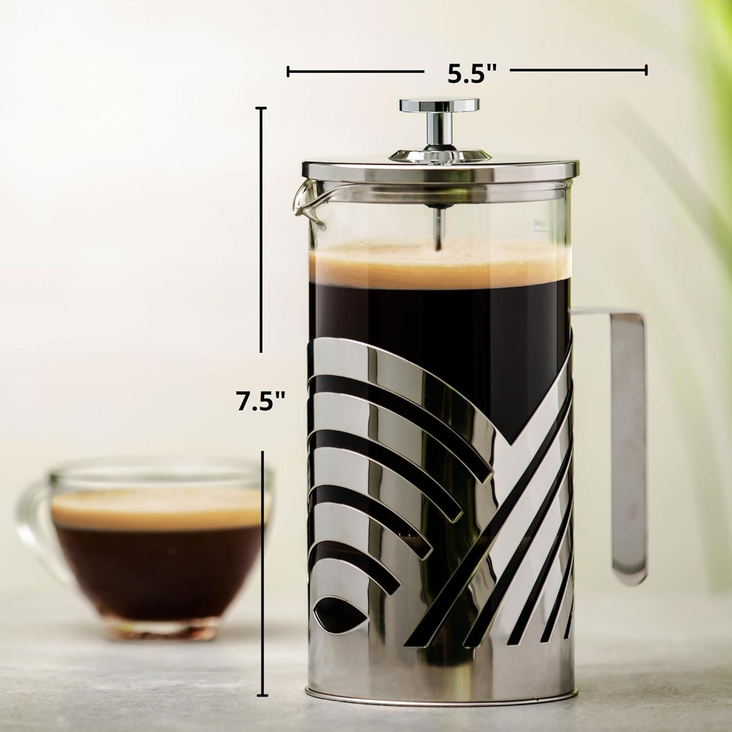 imageOVENTE French Press Coffee Maker 27 Ounce with Heat Resistant Borosilicate Glass Stainless Steel Design and 4Level Filter System Portable Cold Brewer Pot for Travel Camping or Gift Silver FSD27P20 Ounce