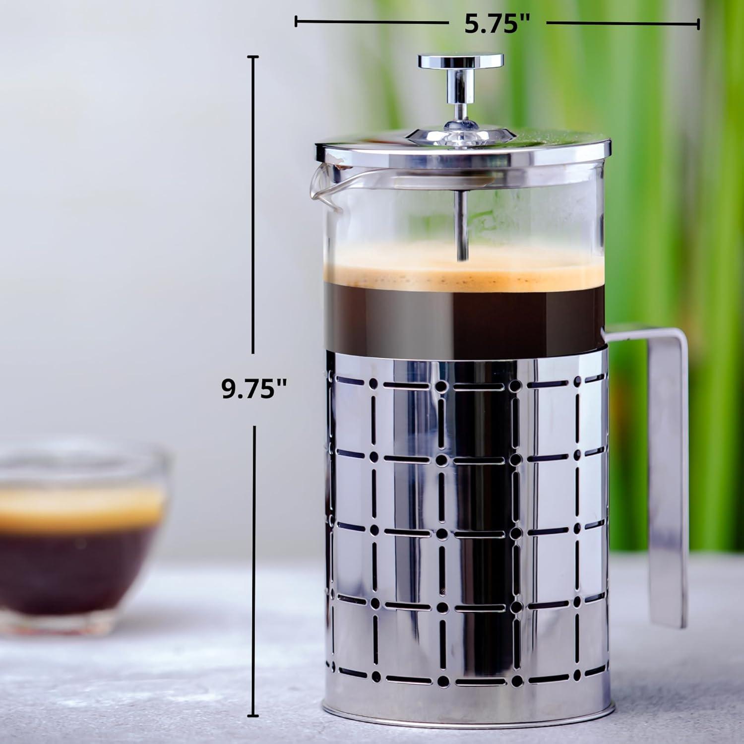 imageOVENTE French Press Coffee Maker 27 Ounce with Heat Resistant Borosilicate Glass Stainless Steel Design and 4Level Filter System Portable Cold Brewer Pot for Travel Camping or Gift Silver FSS27P34 Ounce