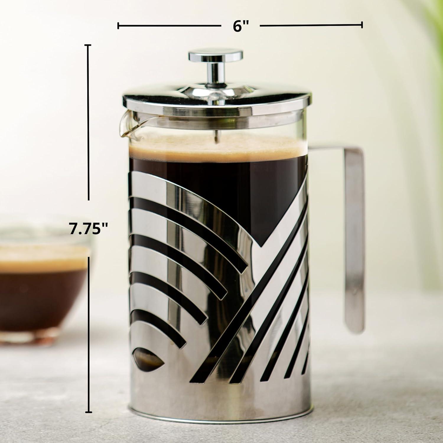 imageOVENTE French Press Coffee Maker 27 Ounce with Heat Resistant Borosilicate Glass Stainless Steel Design and 4Level Filter System Portable Cold Brewer Pot for Travel Camping or Gift Silver FSD27P27 Ounce