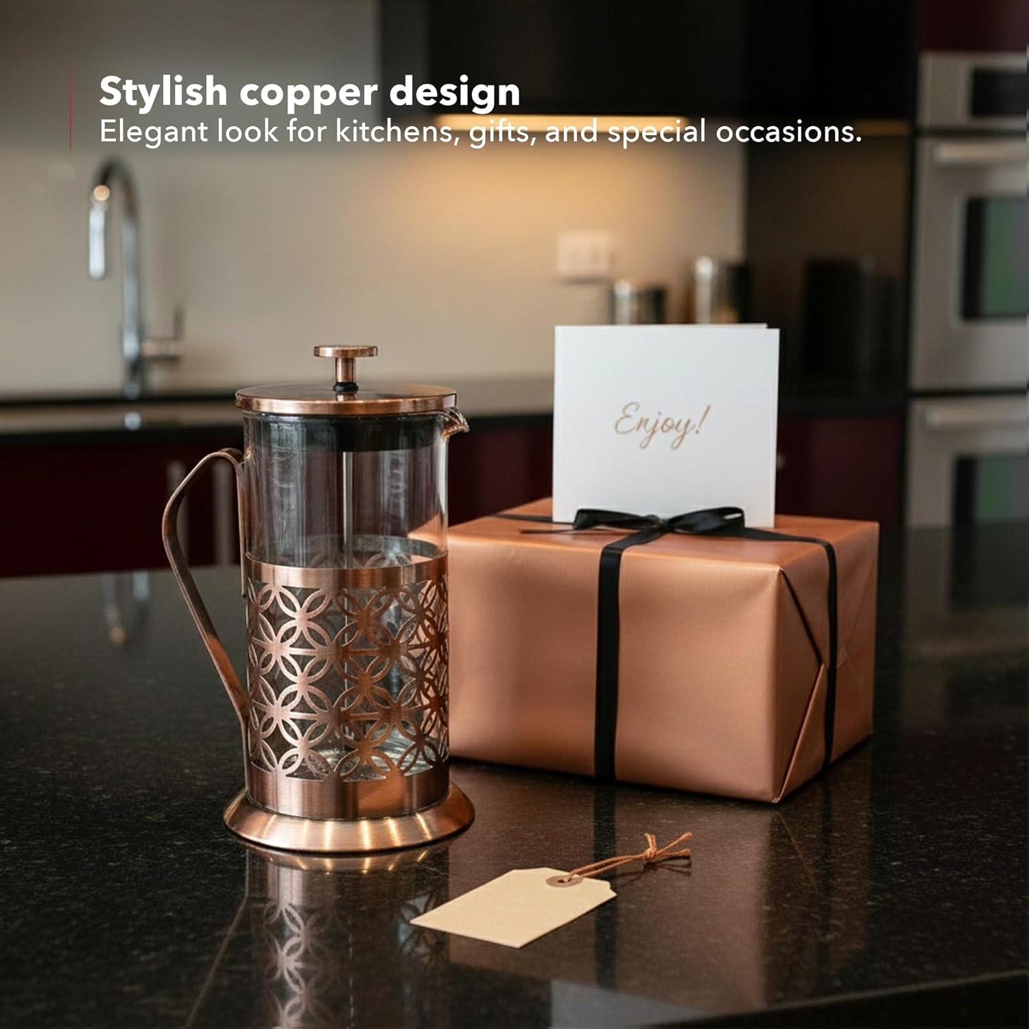 imageOVENTE French Press Coffee Maker 34 Ounce with Heat Resistant Borosilicate Glass Stainless Steel Design and 4Level Filter System Portable Cold Brewer Pot for Travel Camping or Gift Copper FSF34C34 Ounce