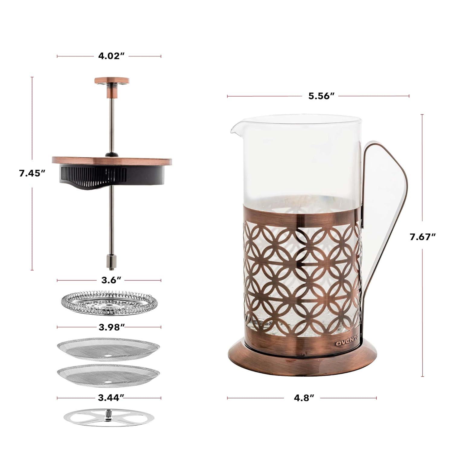 imageOVENTE French Press Coffee Maker 34 Ounce with Heat Resistant Borosilicate Glass Stainless Steel Design and 4Level Filter System Portable Cold Brewer Pot for Travel Camping or Gift Copper FSF34C34 Ounce