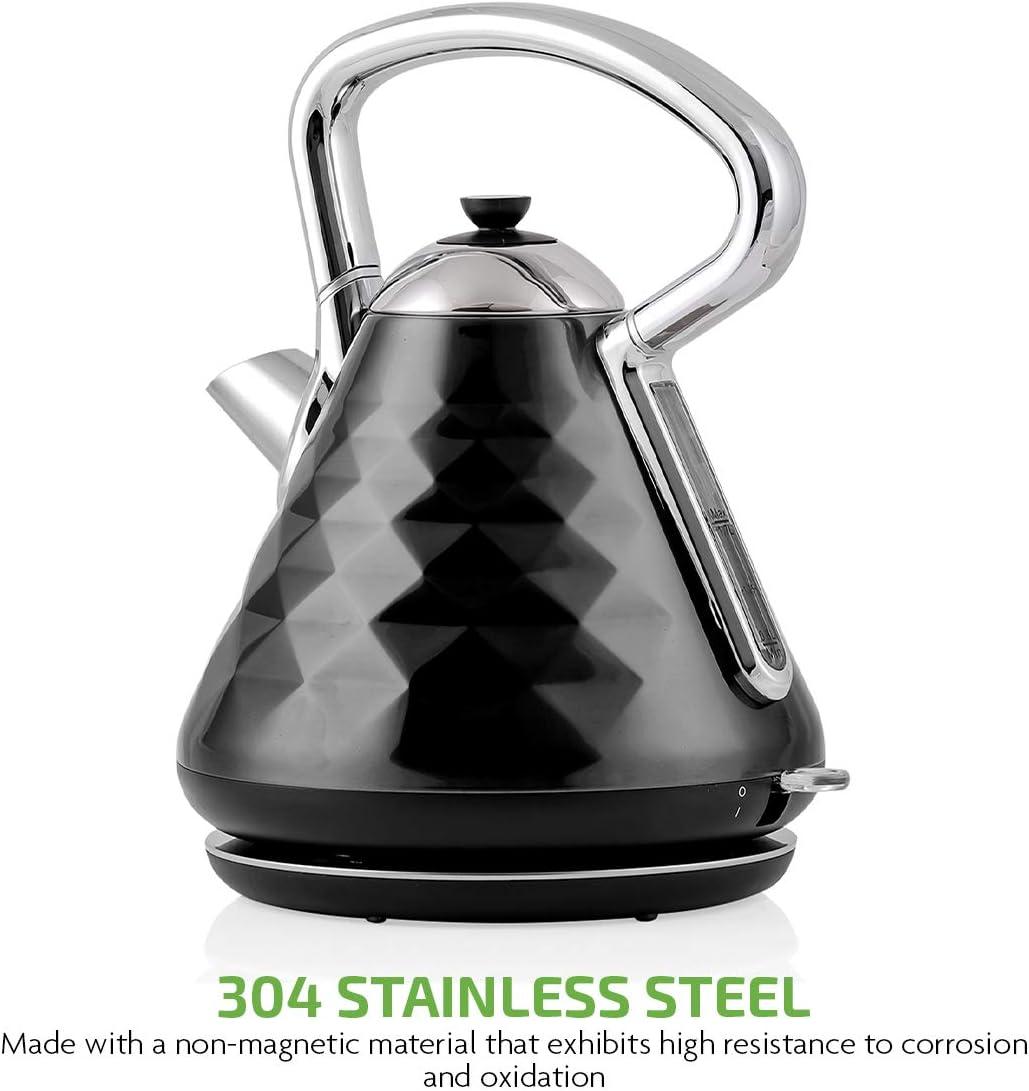 imageOVENTE Retro Electric Kettle 17L Stainless Steel Tea Kettle 1500W Fast Heating Hot Water Boiler with LED Indicator Light Auto ShutOff amp BoilDry Protection BPAFree Teapot Black KS755BBlack