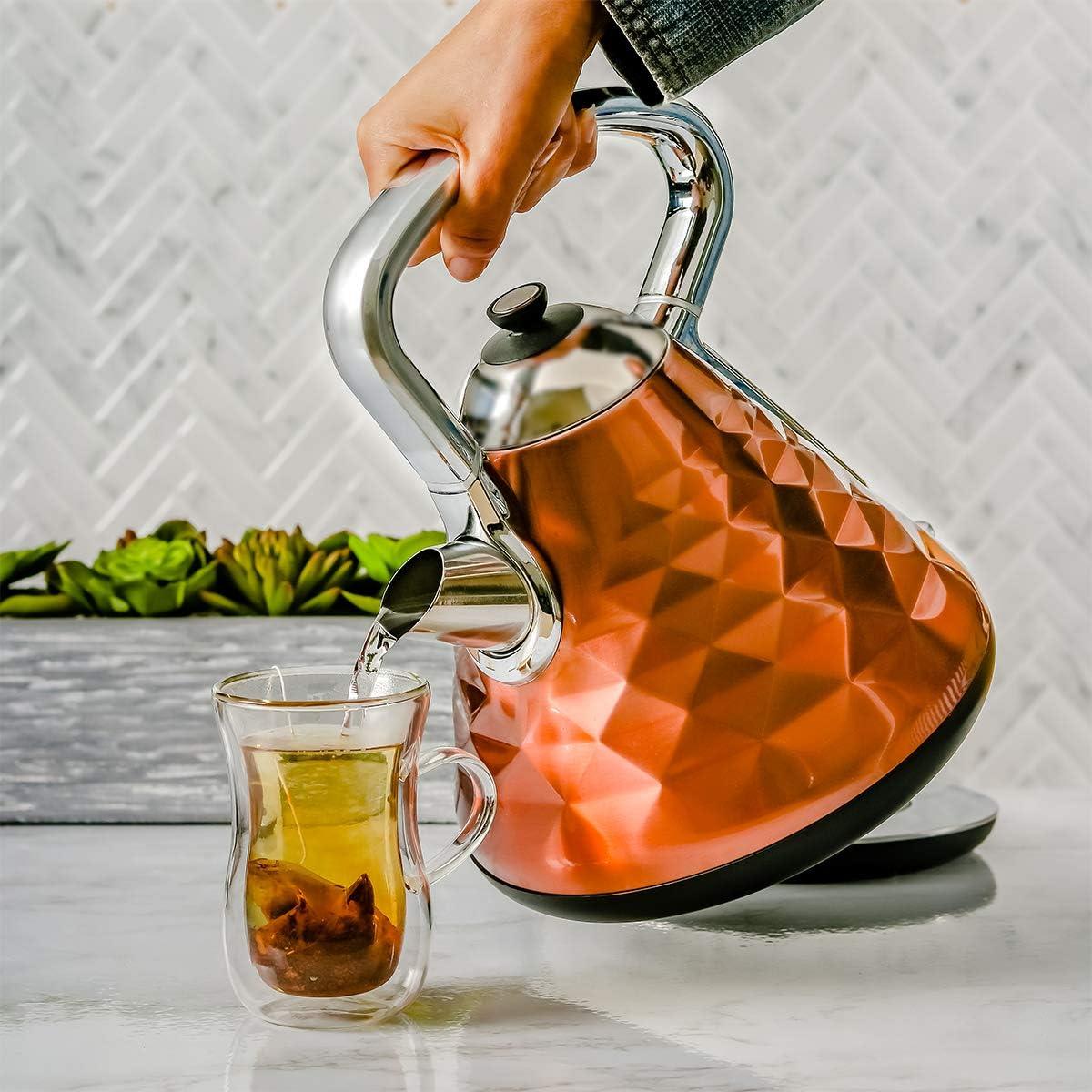 imageOVENTE Retro Electric Kettle 17L Stainless Steel Tea Kettle 1500W Fast Heating Hot Water Boiler with LED Indicator Light Auto ShutOff amp BoilDry Protection BPAFree Teapot Black KS755BCopper