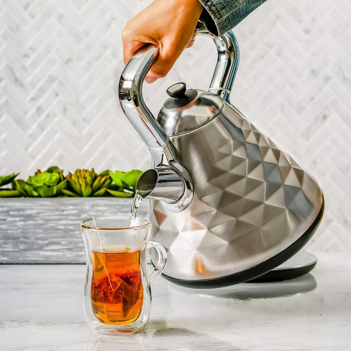 imageOVENTE Retro Electric Kettle 17L Stainless Steel Tea Kettle 1500W Fast Heating Hot Water Boiler with LED Indicator Light Auto ShutOff amp BoilDry Protection BPAFree Teapot Black KS755BSilver