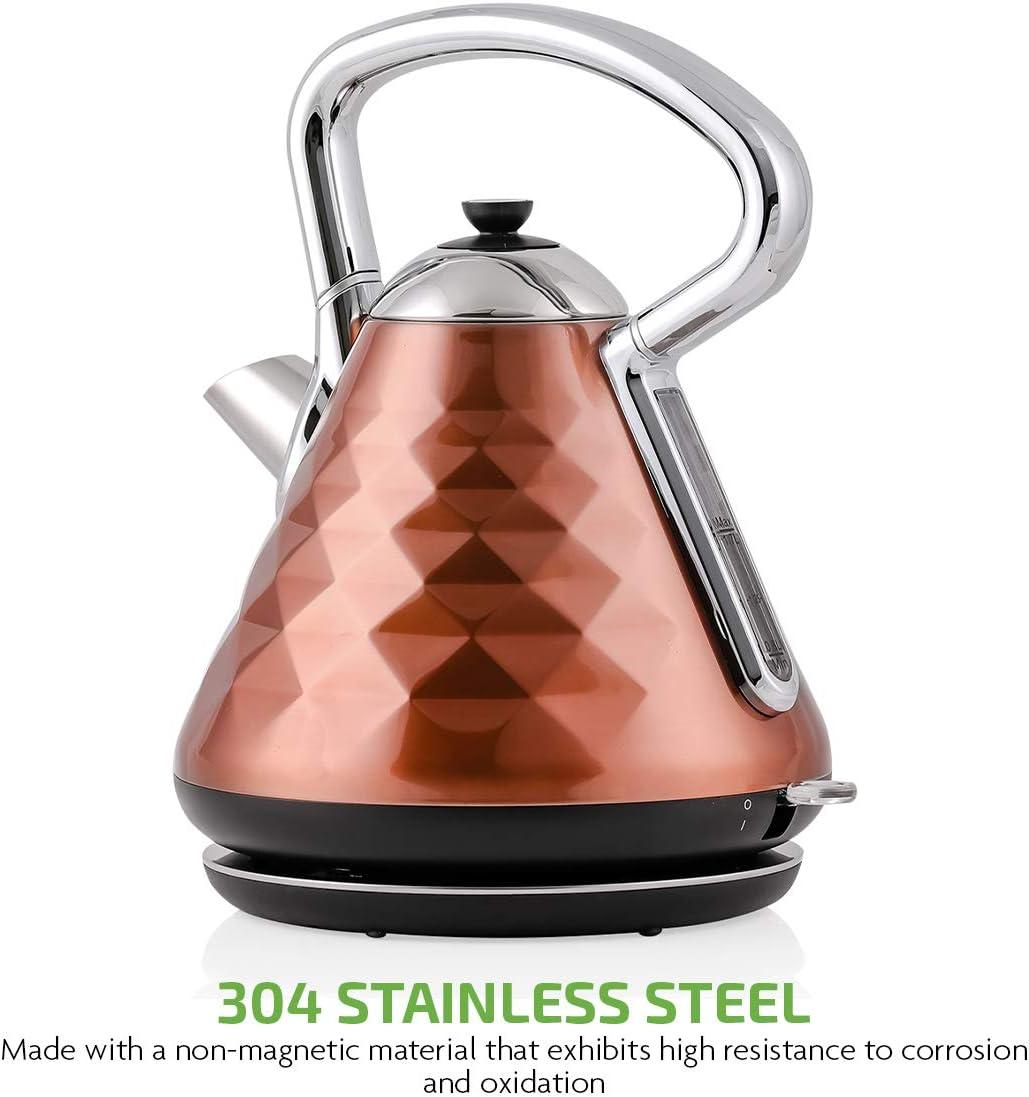 imageOVENTE Retro Electric Kettle 17L Stainless Steel Tea Kettle 1500W Fast Heating Hot Water Boiler with LED Indicator Light Auto ShutOff amp BoilDry Protection BPAFree Teapot Black KS755BCopper