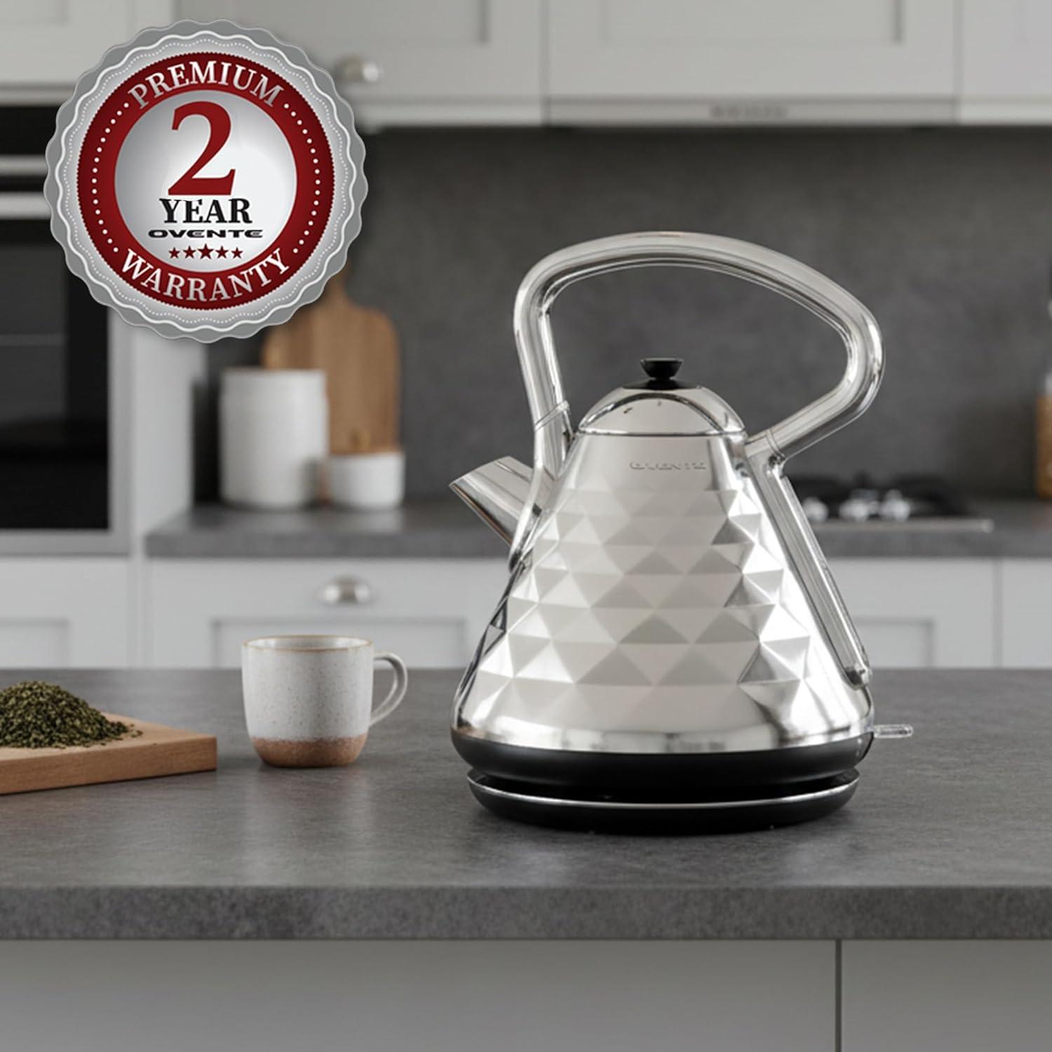 imageOVENTE Retro Electric Kettle 17L Stainless Steel Tea Kettle 1500W Fast Heating Hot Water Boiler with LED Indicator Light Auto ShutOff amp BoilDry Protection BPAFree Teapot Black KS755BSilver