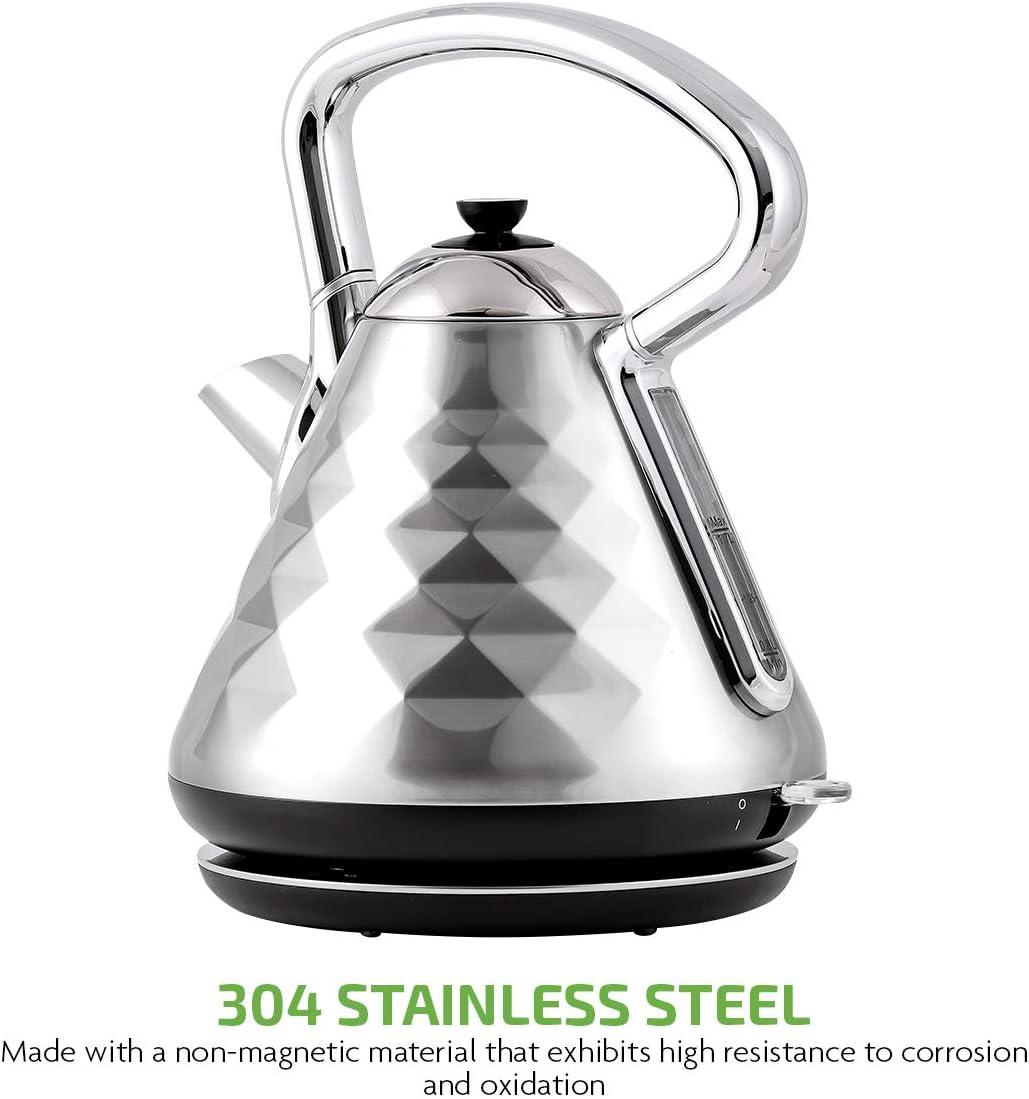 imageOVENTE Retro Electric Kettle 17L Stainless Steel Tea Kettle 1500W Fast Heating Hot Water Boiler with LED Indicator Light Auto ShutOff amp BoilDry Protection BPAFree Teapot Black KS755BSilver
