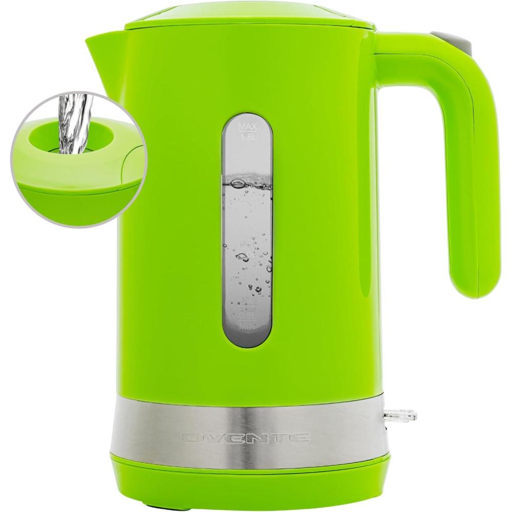imageOVENTE 18L Electric Kettle 1500W Fast Boiling Heater for Coffee or Tea BPA Free Easy to Fill Lid Water Level Window Auto ShutOff BoilDry Protection and Removable Filter Green KP413GGreen