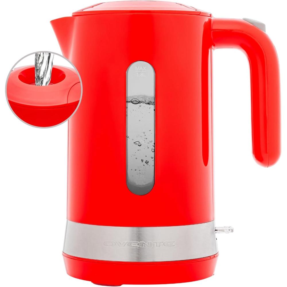 imageOVENTE 18L Electric Kettle 1500W Fast Boiling Heater for Coffee or Tea BPA Free Easy to Fill Lid Water Level Window Auto ShutOff BoilDry Protection and Removable Filter Green KP413GRed