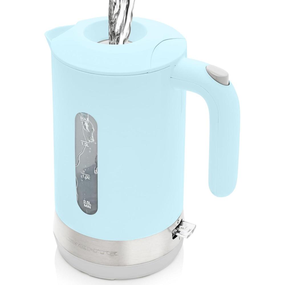 imageOVENTE 18L Electric Kettle 1500W Fast Boiling Heater for Coffee or Tea BPA Free Easy to Fill Lid Water Level Window Auto ShutOff BoilDry Protection and Removable Filter Green KP413GLight Blue