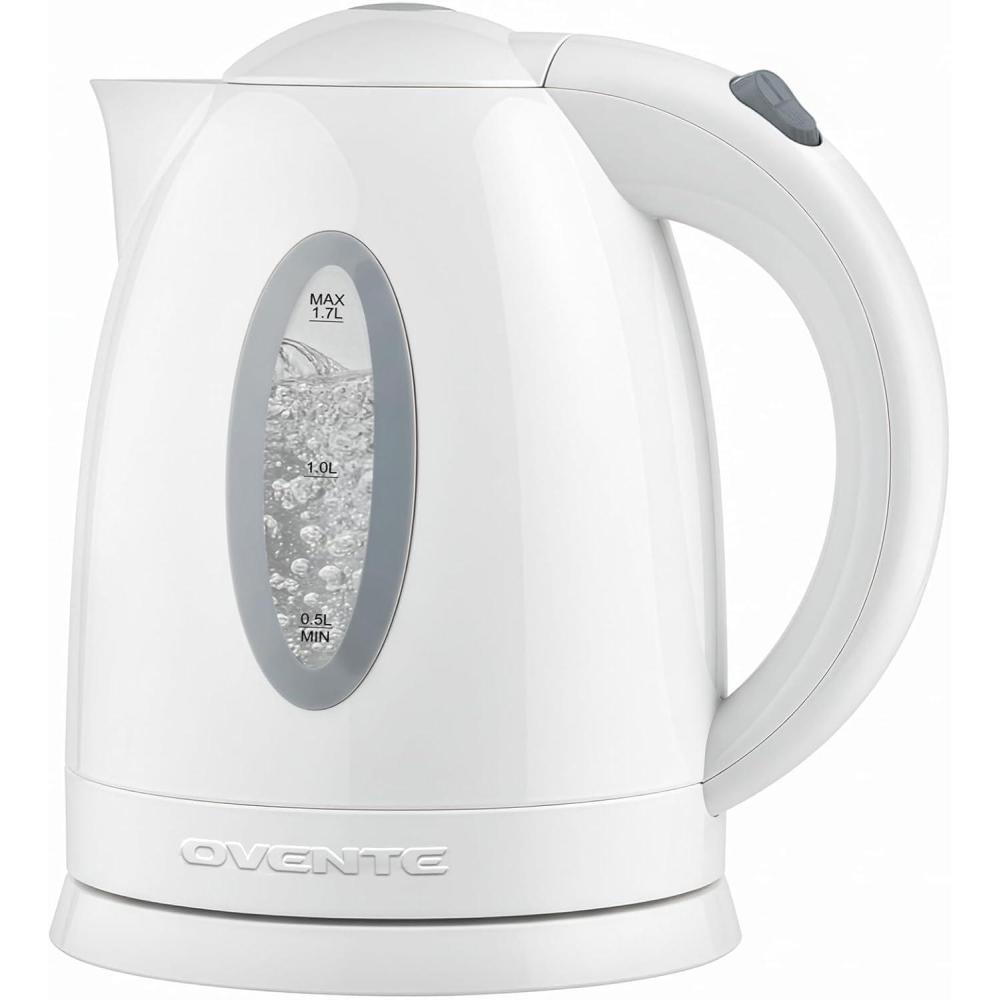 imageOVENTE Electric Kettle 17L Fast Boiling Water Heater for Coffee or Tea BPA Free with Water Level Gauge Auto ShutOff BoilDry Protection Indicator Light and Removable Filter Black KP72BWhite