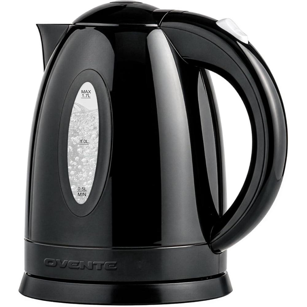 imageOVENTE Electric Kettle 17L Fast Boiling Water Heater for Coffee or Tea BPA Free with Water Level Gauge Auto ShutOff BoilDry Protection Indicator Light and Removable Filter Black KP72BBlack