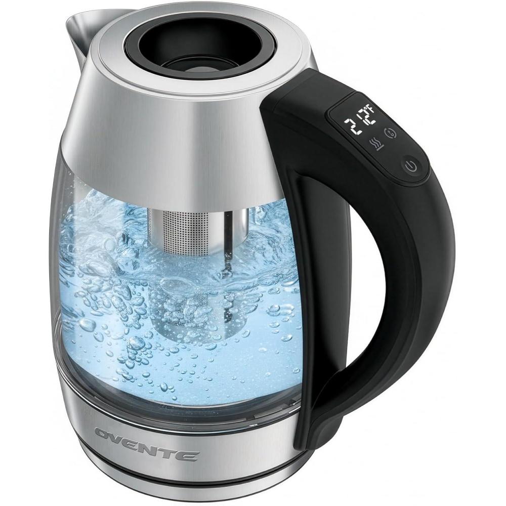 imageOVENTE Electric Kettle 17L Stainless Steel Water Boiler and Heater with 1100W Power Temperature Control Keep Warm Function Auto ShutOff BoilDry Protection and Cordless Serving Red KS58RSilver 17 Liter