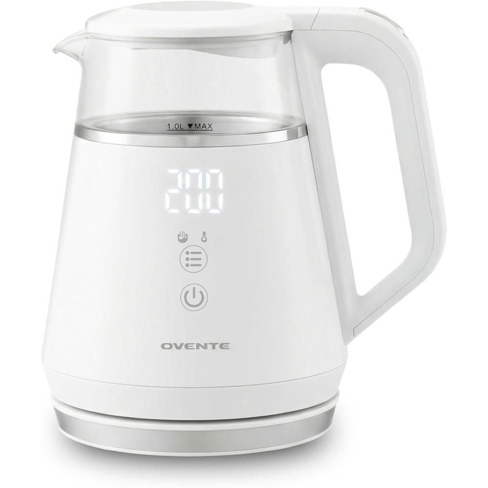 imageOVENTE Electric Kettle 17L Stainless Steel Water Boiler and Heater with 1100W Power Temperature Control Keep Warm Function Auto ShutOff BoilDry Protection and Cordless Serving Red KS58RWhite 1 Liter