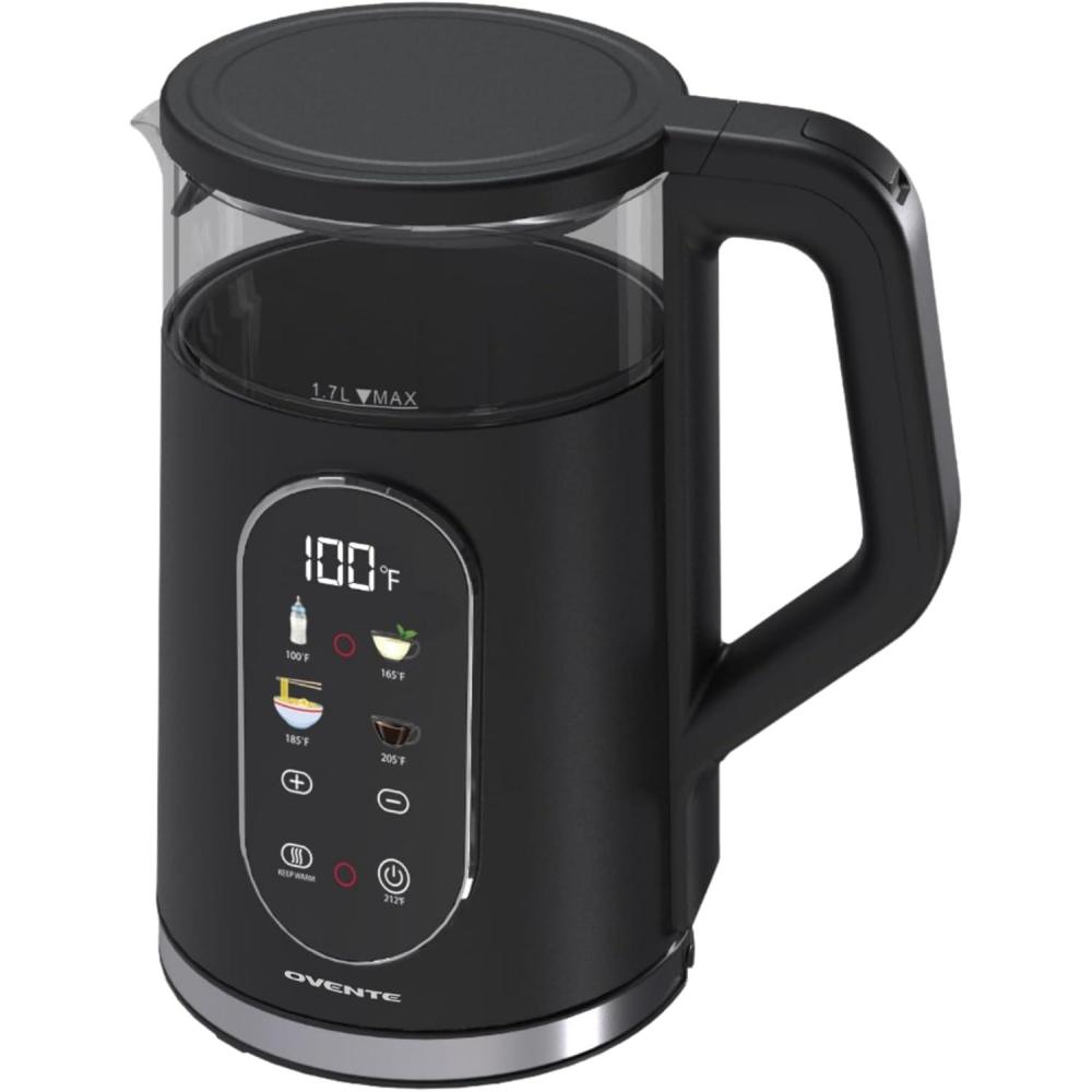 imageOVENTE Electric Kettle 17L Stainless Steel Water Boiler and Heater with 1100W Power Temperature Control Keep Warm Function Auto ShutOff BoilDry Protection and Cordless Serving Red KS58RBlack