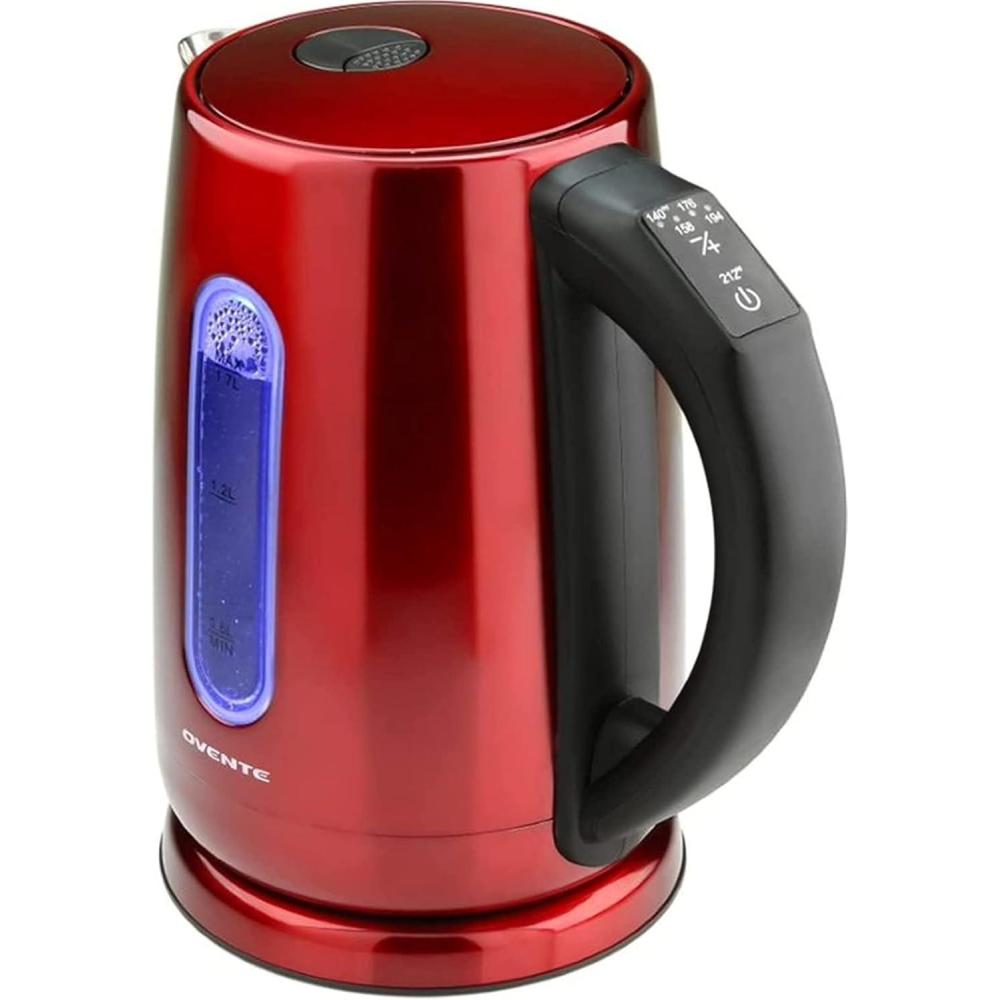 imageOVENTE Electric Kettle 17L Stainless Steel Water Boiler and Heater with 1100W Power Temperature Control Keep Warm Function Auto ShutOff BoilDry Protection and Cordless Serving Red KS58RRed