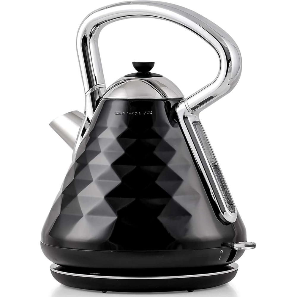 imageOVENTE Retro Electric Kettle 17L Stainless Steel Tea Kettle 1500W Fast Heating Hot Water Boiler with LED Indicator Light Auto ShutOff amp BoilDry Protection BPAFree Teapot Black KS755BBlack