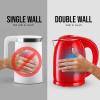 OVENTE 1.7L Double Wall Electric Tea Kettle, 1100W Water Boiler and Heater with Cool-Touch Exterior, Stainless Steel Insulated Interior, Auto Shut-Off, Boil-Dry Protection & Locking Lid, White KD64W(Red)