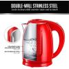 OVENTE 1.7L Double Wall Electric Tea Kettle, 1100W Water Boiler and Heater with Cool-Touch Exterior, Stainless Steel Insulated Interior, Auto Shut-Off, Boil-Dry Protection & Locking Lid, White KD64W(Red)