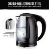 OVENTE 1.7L Double Wall Electric Tea Kettle, 1100W Water Boiler and Heater with Cool-Touch Exterior, Stainless Steel Insulated Interior, Auto Shut-Off, Boil-Dry Protection & Locking Lid, White KD64W(Black)