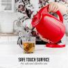 OVENTE 1.7L Double Wall Electric Tea Kettle, 1100W Water Boiler and Heater with Cool-Touch Exterior, Stainless Steel Insulated Interior, Auto Shut-Off, Boil-Dry Protection & Locking Lid, White KD64W(Red)