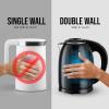 OVENTE 1.7L Double Wall Electric Tea Kettle, 1100W Water Boiler and Heater with Cool-Touch Exterior, Stainless Steel Insulated Interior, Auto Shut-Off, Boil-Dry Protection & Locking Lid, White KD64W(Black)