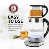 OVENTE 1.7L Electric Tea Kettle with Removable Infuser, Variable Temperature Control, Keep Warm Function, 1500W Fast Heating Water Boiler, BPA Free Borosilicate Glass & Easy to Fill Lid, Silver KG733S(Silver + Teapot)