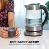 OVENTE 1.7L Electric Tea Kettle with Removable Infuser, Variable Temperature Control, Keep Warm Function, 1500W Fast Heating Water Boiler, BPA Free Borosilicate Glass & Easy to Fill Lid, Silver KG733S(Silver)