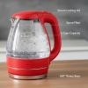 OVENTE Electric Kettle, 1.5L Borosilicate Glass Countertop Water Heater and Boiler for Coffee or Tea, BPA-Free, Auto Shut-Off, Boil-Dry Protection, Removable and Washable Spout Filter, Red KG83R(Red)