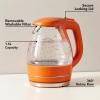 OVENTE Electric Kettle, 1.5L Borosilicate Glass Countertop Water Heater and Boiler for Coffee or Tea, BPA-Free, Auto Shut-Off, Boil-Dry Protection, Removable and Washable Spout Filter, Red KG83R(Orange)