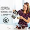OVENTE Electric Kettle with 1.7L Borosilicate Glass, 1500W Instant Water Boiler and Heater for Coffee or Tea, BPA Free, Easy to Fill Lid, Auto Shut-Off and Boil Dry Protection, Silver KG612S(1.7L Silver)