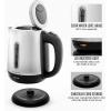 OVENTE Electric Tea Kettle Stainless Steel 1.2 Liter Portable Instant Water Boiler Heater 1100W Power Fast Boiling with Cordless Body and Automatic Shut Off for Coffee Milk Chocolate Silver KS22S