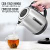 OVENTE Electric Tea Kettle Stainless Steel 1.2 Liter Portable Instant Water Boiler Heater 1100W Power Fast Boiling with Cordless Body and Automatic Shut Off for Coffee Milk Chocolate Silver KS22S