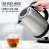 OVENTE Electric Tea Kettle Stainless Steel 1.7 Liter Portable Instant Water Boiler Heater 1100W Power Fast Boiling with Cordless Body and Automatic Shut Off for Coffee Milk Chocolate Silver KS27S