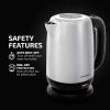 OVENTE Electric Tea Kettle Stainless Steel 1.7 Liter Portable Instant Water Boiler Heater 1100W Power Fast Boiling with Cordless Body and Automatic Shut Off for Coffee Milk Chocolate Silver KS27S
