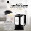 OVENTE French Press Coffee Maker 12 Ounce with Heat Resistant Borosilicate Glass & Stainless Steel 4-Level Filtration System, Portable Cold Brew Coffee Maker for Travel, Camping or Gift, Black FPT12B(Black – 12 Ounce)