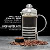 OVENTE French Press Coffee Maker 34 Ounce with Heat Resistant Borosilicate Glass, Stainless Steel Design and 4-Level Filter System, Portable Cold Brewer Pot for Travel, Camping or Gift, Silver FSH34S(20 Ounce)