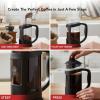 OVENTE French Press Coffee Maker 34 Ounce with Heat Resistant Borosilicate Glass & Stainless Steel 4-Level Filtration System, Portable Cold Brew Coffee Maker for Travel, Camping or Gift, Black FPT34B