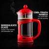 OVENTE French Press Coffee Maker 34 Ounce with Heat Resistant Borosilicate Glass & Stainless Steel 4-Level Filtration System, Portable Cold Brew Coffee Maker for Travel, Camping or Gift, Red FPT34R