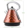 OVENTE Retro Electric Kettle, 1.7L Stainless Steel Tea Kettle, 1500W Fast Heating Hot Water Boiler with LED Indicator Light, Auto Shut-Off & Boil-Dry Protection, BPA-Free Teapot, Black KS755B(Copper)
