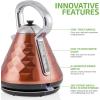 OVENTE Retro Electric Kettle, 1.7L Stainless Steel Tea Kettle, 1500W Fast Heating Hot Water Boiler with LED Indicator Light, Auto Shut-Off & Boil-Dry Protection, BPA-Free Teapot, Black KS755B(Copper)