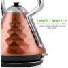 OVENTE Retro Electric Kettle, 1.7L Stainless Steel Tea Kettle, 1500W Fast Heating Hot Water Boiler with LED Indicator Light, Auto Shut-Off & Boil-Dry Protection, BPA-Free Teapot, Black KS755B(Copper)
