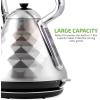 OVENTE Retro Electric Kettle, 1.7L Stainless Steel Tea Kettle, 1500W Fast Heating Hot Water Boiler with LED Indicator Light, Auto Shut-Off & Boil-Dry Protection, BPA-Free Teapot, Black KS755B(Silver)