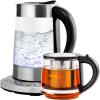 OVENTE 1.7L Electric Tea Kettle with Removable Infuser, Variable Temperature Control, Keep Warm Function, 1500W Fast Heating Water Boiler, BPA Free Borosilicate Glass & Easy to Fill Lid, Silver KG733S(Silver + Teapot)