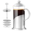 OVENTE French Press Coffee Maker 20 Ounce with Heat Resistant Borosilicate Glass, Stainless Steel Design and 4-Level Filter System, Portable Cold Brewer Pot for Travel, Camping or Gift, Silver FSL20S(34 Ounce)
