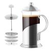 OVENTE French Press Coffee Maker 20 Ounce with Heat Resistant Borosilicate Glass, Stainless Steel Design and 4-Level Filter System, Portable Cold Brewer Pot for Travel, Camping or Gift, Silver FSL20S(20 Ounce)