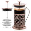 OVENTE French Press Coffee Maker 34 Ounce with Heat Resistant Borosilicate Glass, Stainless Steel Design and 4-Level Filter System, Portable Cold Brewer Pot for Travel, Camping or Gift, Copper FSF34C(34 Ounce)