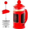 OVENTE French Press Coffee Maker 34 Ounce with Heat Resistant Borosilicate Glass & Stainless Steel 4-Level Filtration System, Portable Cold Brew Coffee Maker for Travel, Camping or Gift, Red FPT34R